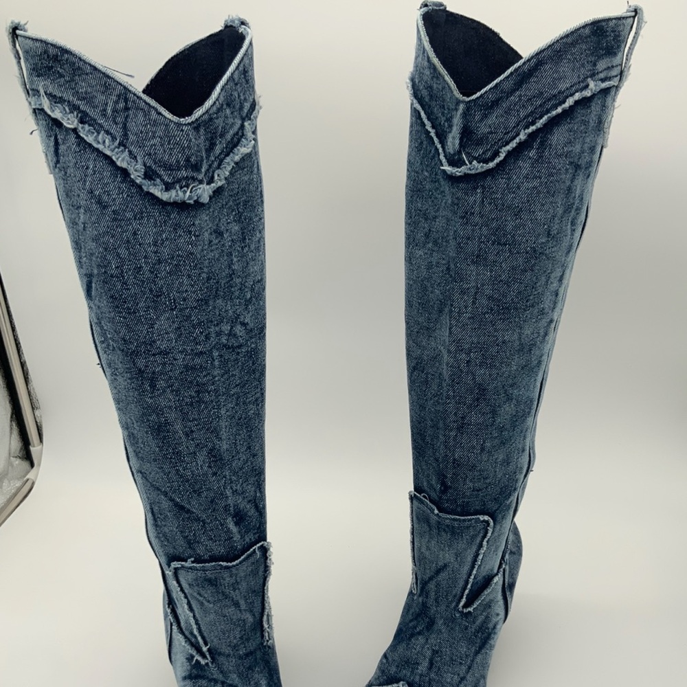 Zara Denim Cowboy Boots Size 41 - Picture 11 of 16